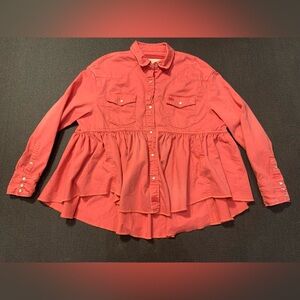 We The Free (Free People) Pink Peplum Denim‎ Jacket Pearl Snap Size Small